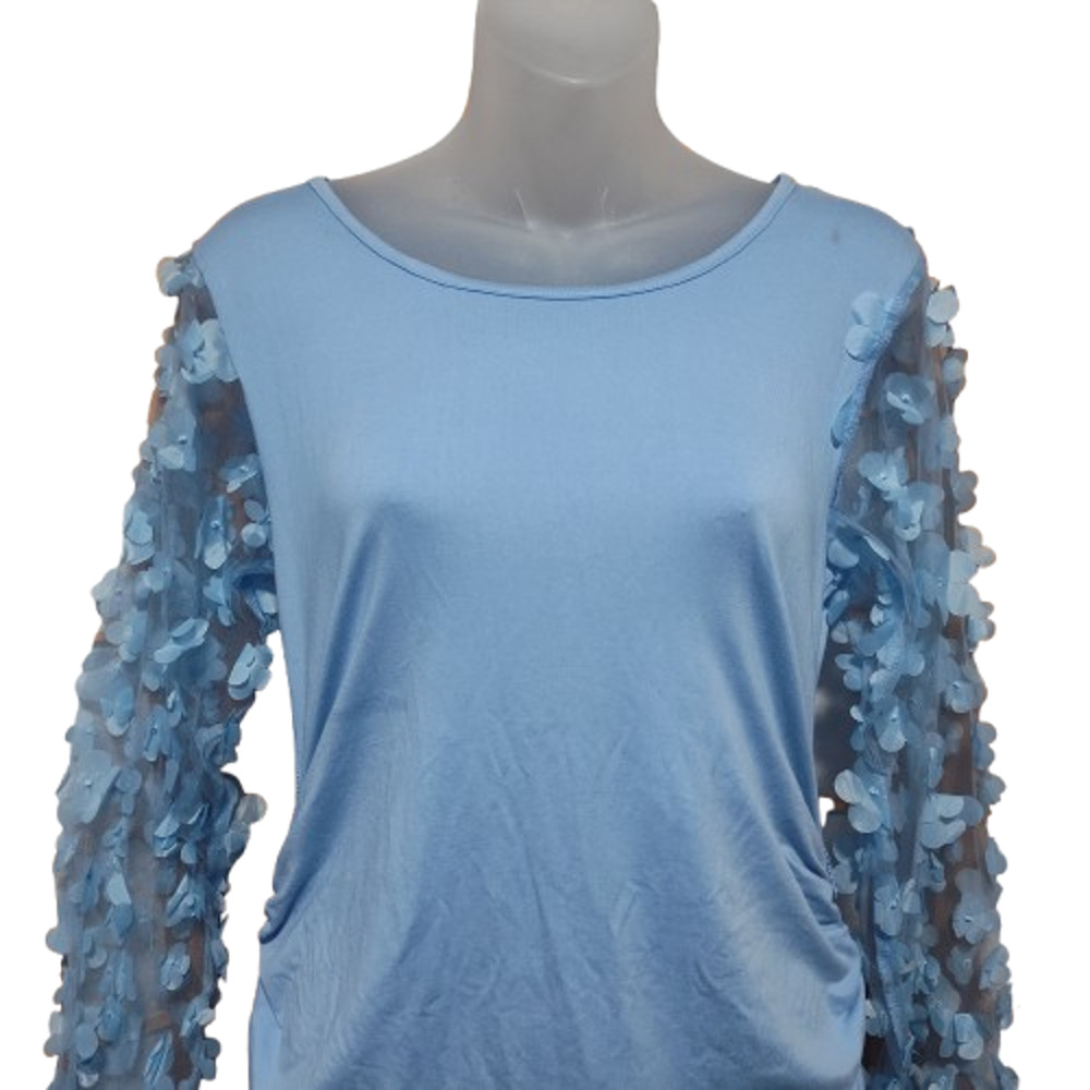 Women’s Light Blue Floral Mesh Sleeve Bodycon Style Mini Dress Size S BG40 - Picture 3 of 5